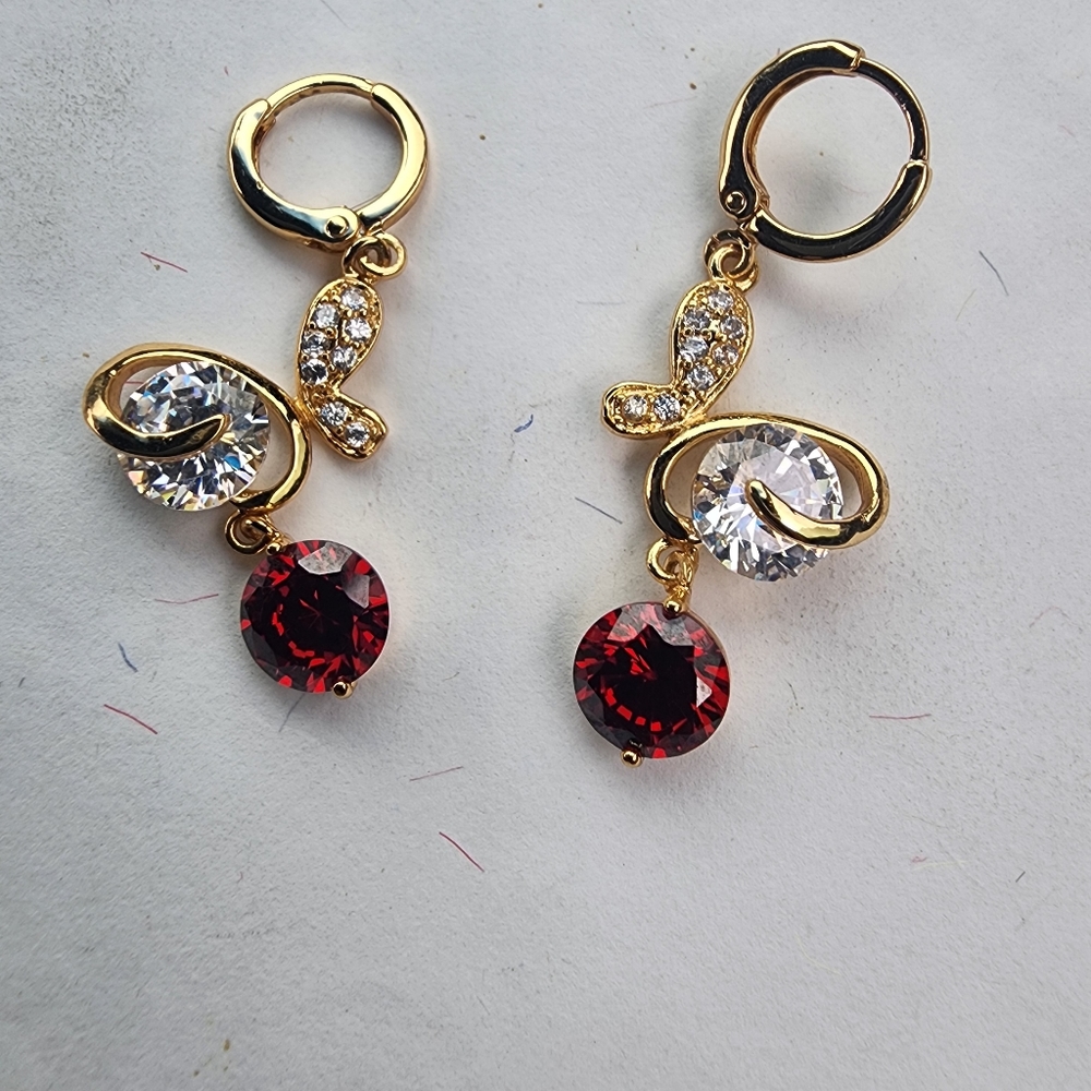 Gold Tone Rhinestone Butterfly Earrings
